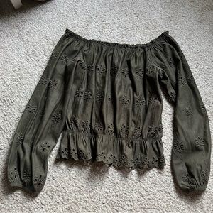 H&M Eyelet Off Shoulder Long Sleeve Top